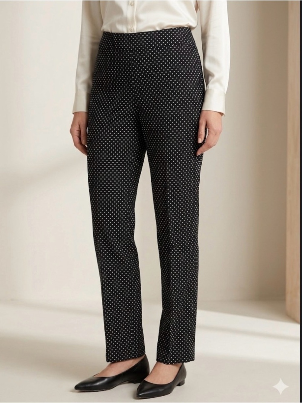 Chico's Brigitte So Slimming Juliet Pants Black White Diamond Dot 1.5R US 10R